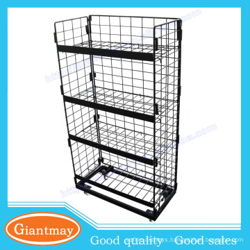 Black color metal powder coated folding wire shelf stand with wheels